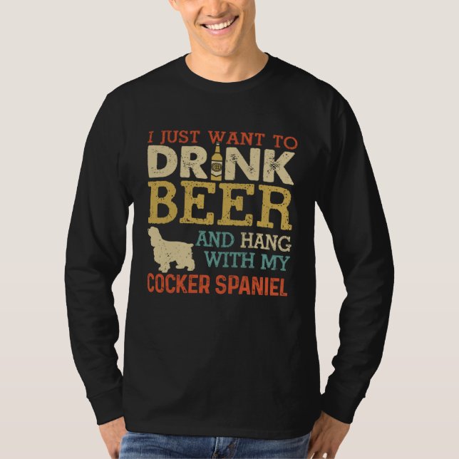 Camiseta Cocker Spaniel Dad Drink Beer Hang With Dog  Vinta (Anverso)