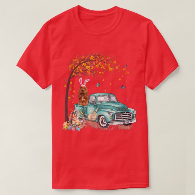 Camiseta Cocker Spaniel Dog Bunny Truck Huevos Hunt Tree Ea (Diseño del anverso)