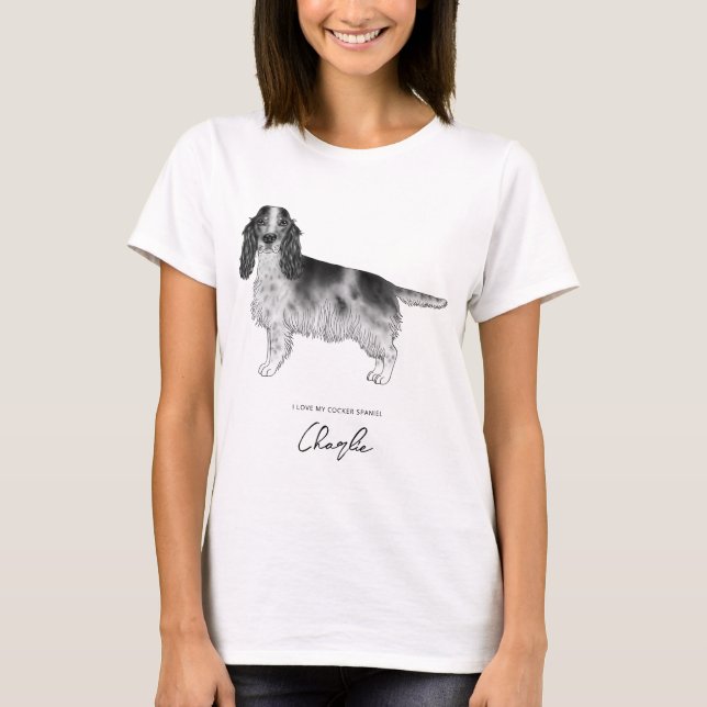 Camiseta Cocker Spaniel En Blanco Y Negro Con Texto Persona (Anverso)