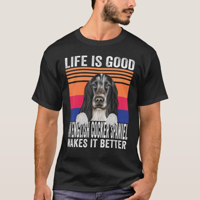 Camiseta Cocker Spaniel Inglés Hace Buena Tu Vida Vinta (Anverso)