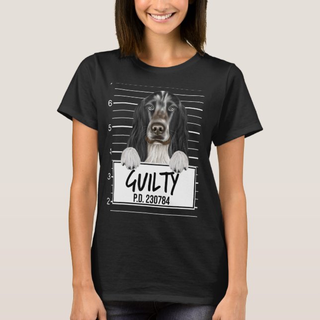 Camiseta Cocker Spaniel Inglés Mugshot Perro Culpable (Anverso)