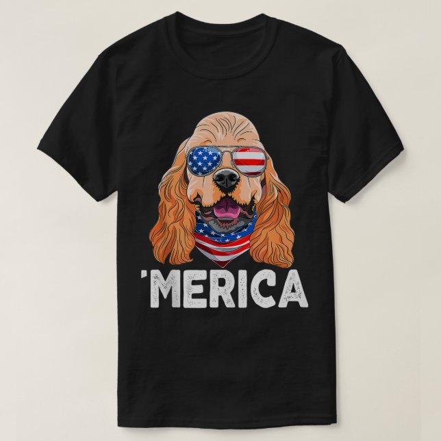 Camiseta Cocker Spaniel Sunglasses American USA Flag 4th Of (Diseño del anverso)