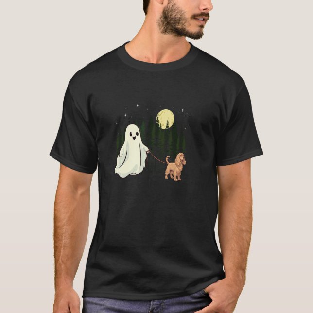Camiseta Cocker Spaniel Walking Ghost Halloween Divertidos  (Anverso)