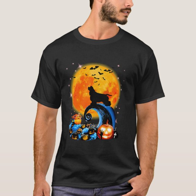 Camiseta Cocker Spaniel Y Yellow Moon Halloween Perro Graci (Anverso)