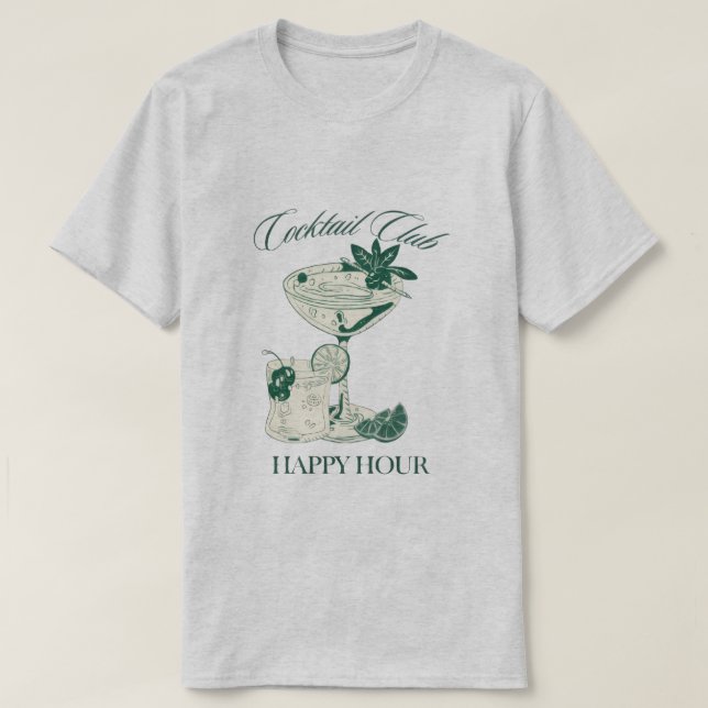 Camiseta "Cocktail Club Happy Hour"  Retro Drink Lovers Tee (Diseño del anverso)