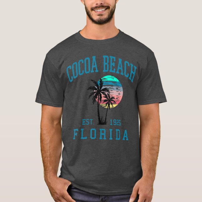 Camiseta Cocoa Beach Florida Beach Retro Sunset Palm Trees (Anverso)