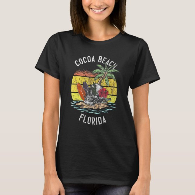 Camiseta Cocoa Beach Florida Palms Skull Surf Sunset Vacati (Anverso)