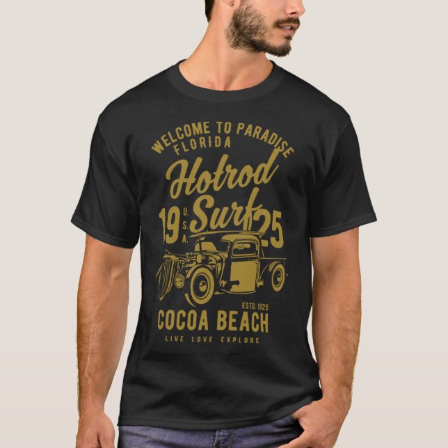 Camiseta Cocoa Beach Florida Retro Hotrod Surf 1 (Anverso)