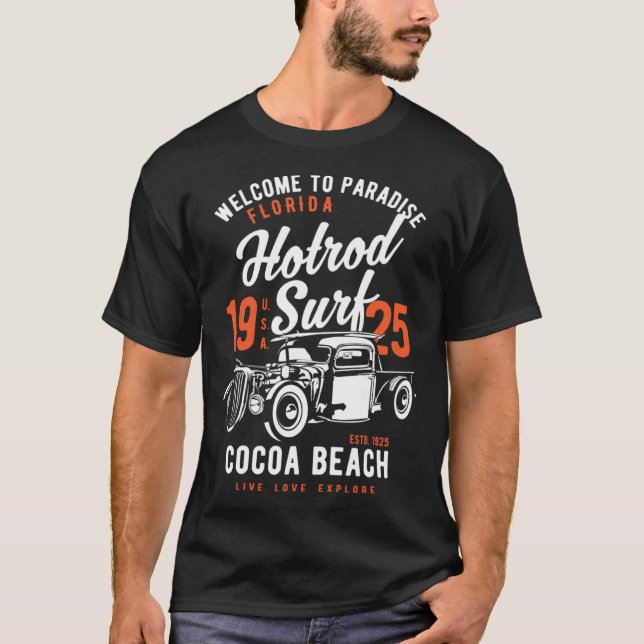 Camiseta Cocoa Beach Florida Retro Hotrod Surf  3 (Anverso)