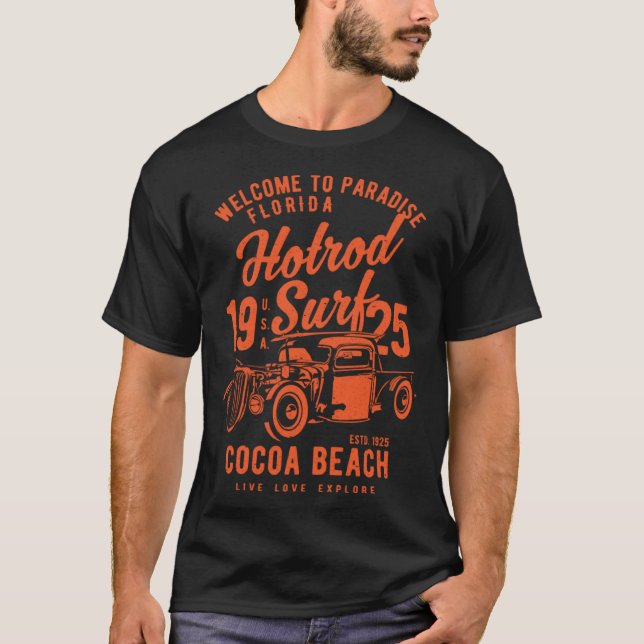 Camiseta Cocoa Beach Florida Retro Hotrod Surf Distressed   (Anverso)