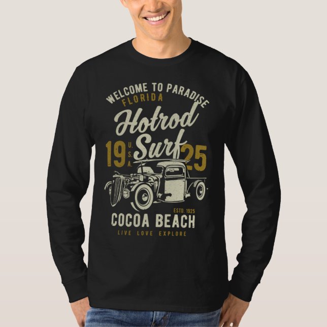Camiseta Cocoa Beach Florida Retro Hotrod Surf Distressed   (Anverso)