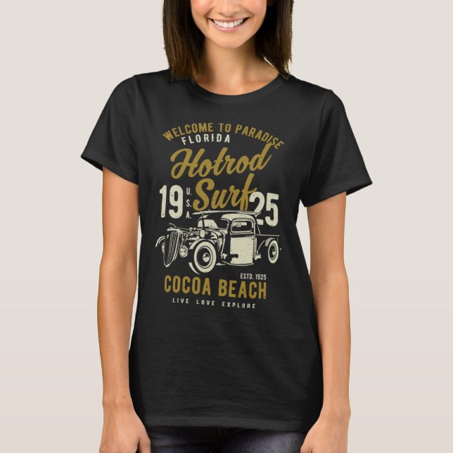 Camiseta Cocoa Beach Florida Retro Hotrod Surf Distressed   (Anverso)