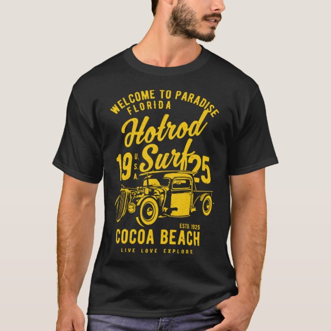 Camiseta Cocoa Beach Florida Retro Hotrod Surf Distressed   (Anverso)