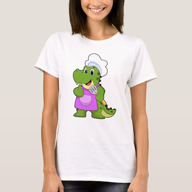 Camiseta Cocodrilo como cocinero con espátula (Anverso)