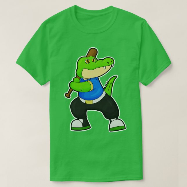Camiseta Cocodrilo de béisbol con bate de béisbol (Diseño del anverso)