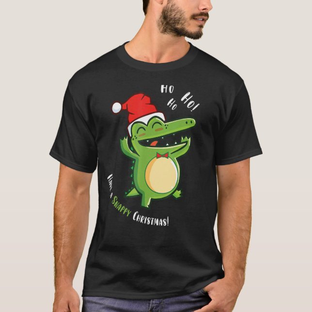 Camiseta Cocodrilo de lagarto con Navidades Gorras de Santa (Anverso)