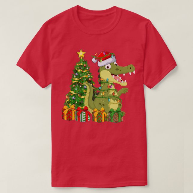 Camiseta Cocodrilo Iluminación Navidad Árbol Cocodrilo Coco (Diseño del anverso)