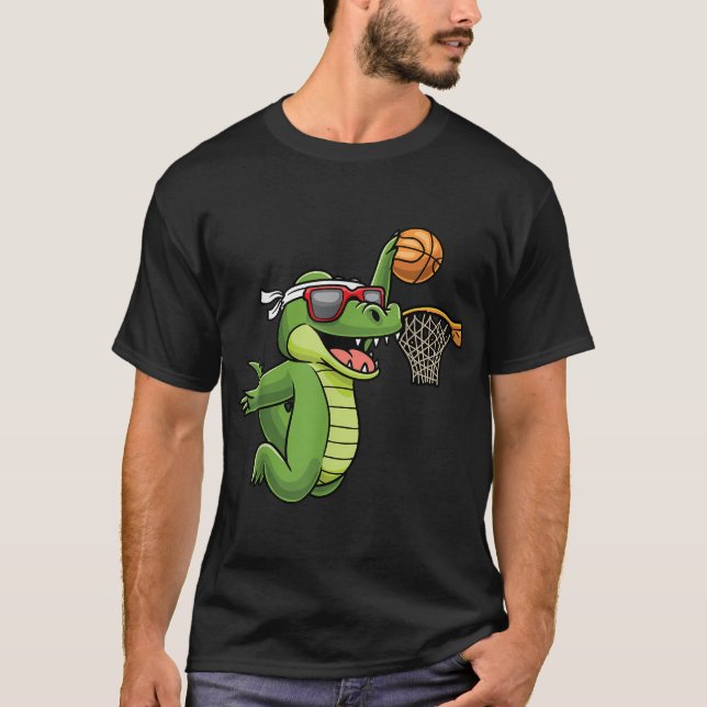 Camiseta Cocodrilo Jugando Baloncesto (Anverso)