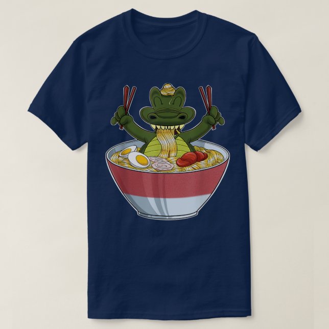Camiseta Cocodrilo Kawaii Japón Ramen fideos I Otaku Anime (Diseño del anverso)