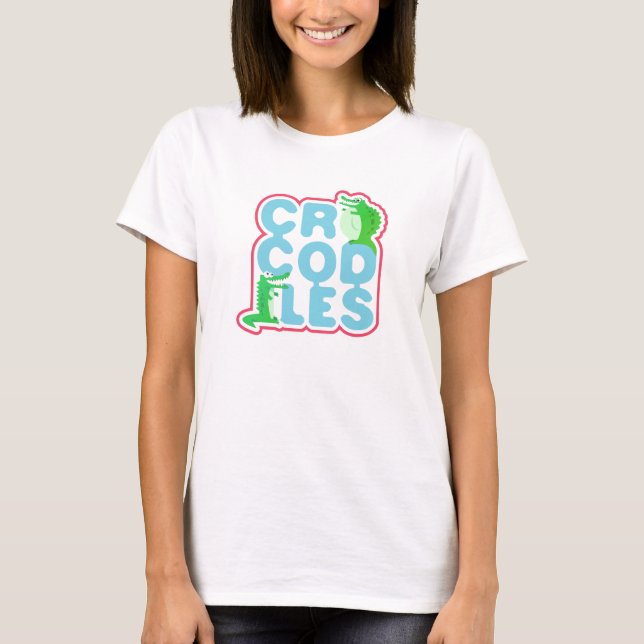 Camiseta Cocodrilos con dos grúas felices - letras azules (Anverso)