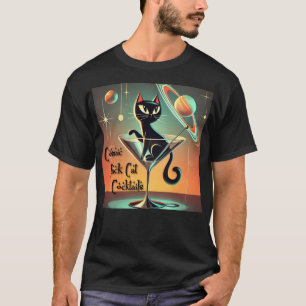 Camiseta Cócteles de gato negro cósmico futurista atómico