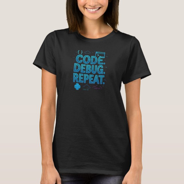 Camiseta Code. Debug. Repeat. – STEM Coding Art (Anverso)