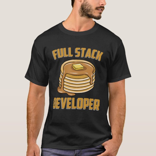 Camiseta Coder Geek Pancake Humor de desarrollador de pila  (Anverso)