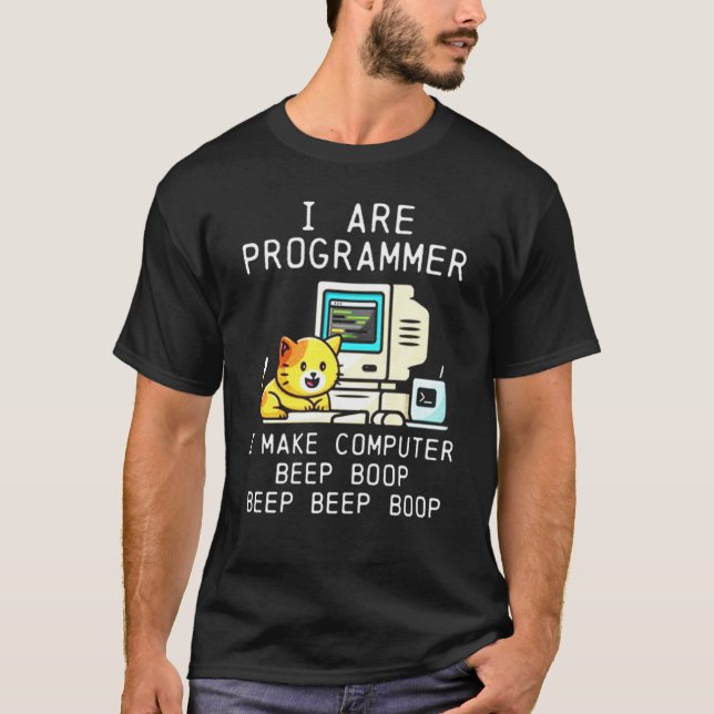 Camiseta Codificación de la bip de gatos del programador (Anverso)