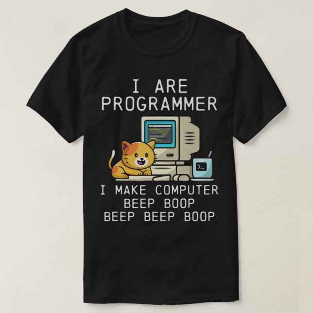 Camiseta Codificación de la bip de gatos del programador (Diseño del anverso)