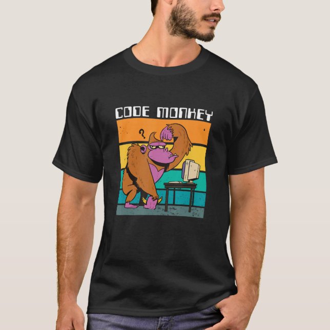 Camiseta Codificador de codificación retro de gorila de mon (Anverso)