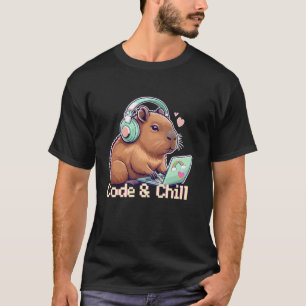 Camiseta Código Chill Cute Capybara Chica Nerd Kawaii Codin