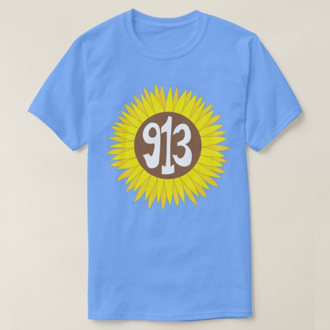 Camiseta Código de área de girasol de Kansas de mano 913 (Diseño del anverso)