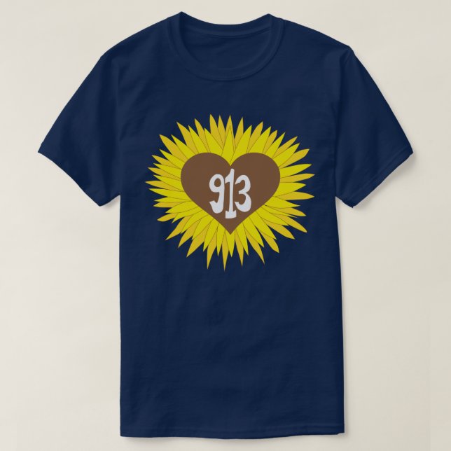 Camiseta Código de área de Hand Drawn Kansas Sunflower Hear (Diseño del anverso)