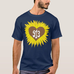 Camiseta Código de área de Hand Drawn Kansas Sunflower Hear