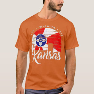 Camiseta código de área de Sunset Wichita Kansas Flag ICT 3