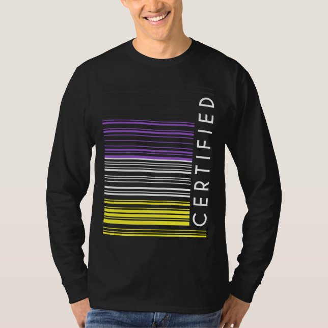 Camiseta Código de barras de bandera no binaria certificada (Anverso)