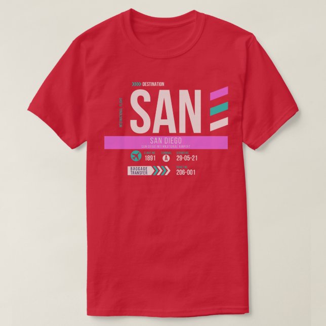 Camiseta Código de equipaje de San Diego SAN Airport Etique (Diseño del anverso)