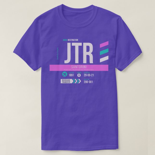 Camiseta Código de equipaje de Santorini JTR Airport Etique (Diseño del anverso)