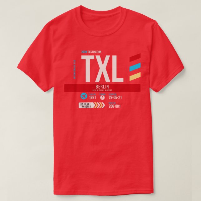 Camiseta Código de equipaje del aeropuerto TXL de Berlín 1 (Diseño del anverso)