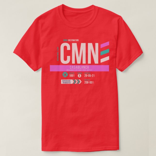 Camiseta Código del aeropuerto CMN de Casablanca Etiqueta d (Diseño del anverso)