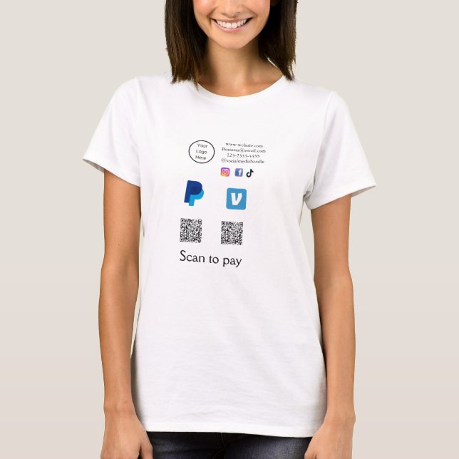 Camiseta Código Q R barrido PayPal venmo pay add social med (Anverso)