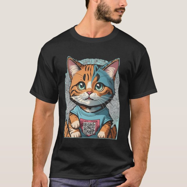Camiseta Codigo QR divertido gato (Anverso)