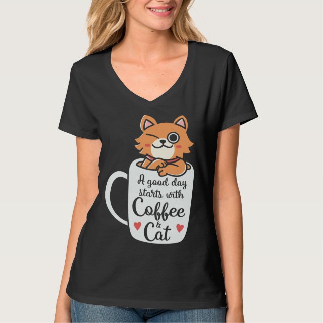 Camiseta Coffee and Cats   Cute Cat Owner Cat  Cat Mom (Anverso)