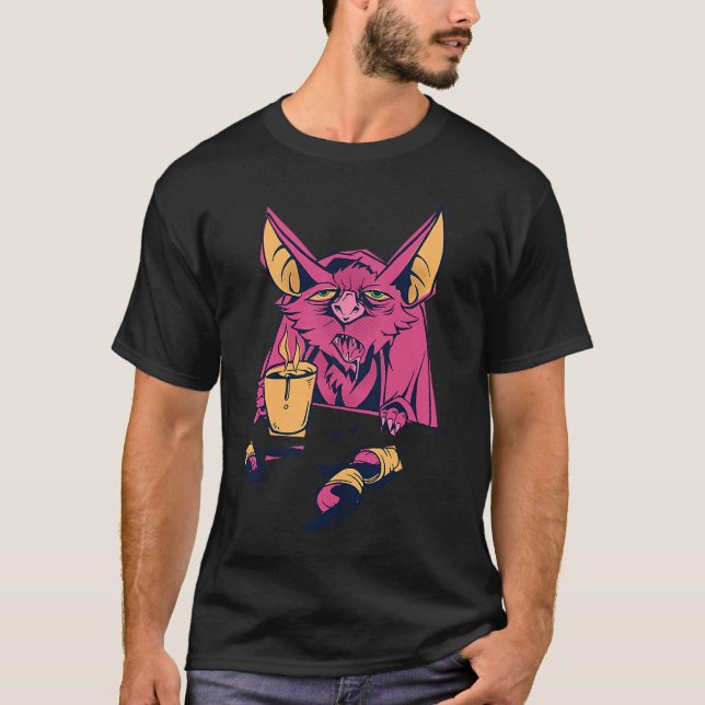 Camiseta Coffee Bat Drinking Funny Bat Animal Drink Coffee  (Anverso)