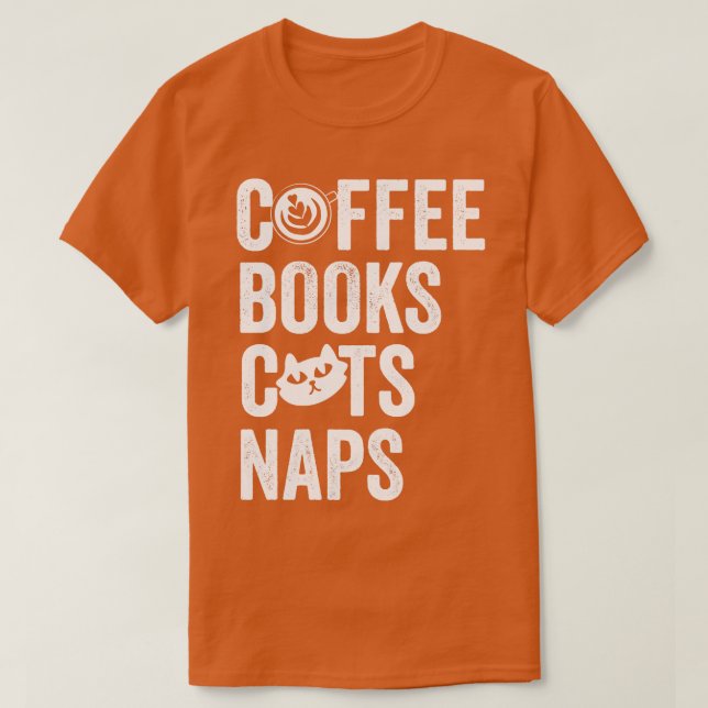 Camiseta Coffee Books Cats Naps (Diseño del anverso)