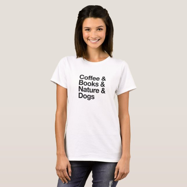 Camiseta Coffee & Books & Nature & Dogs T-Shirt (Negro) (Anverso completo)
