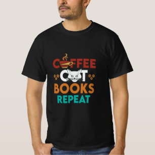 Camiseta Coffee Cat Books Repetir, Café leyendo Cat Lover