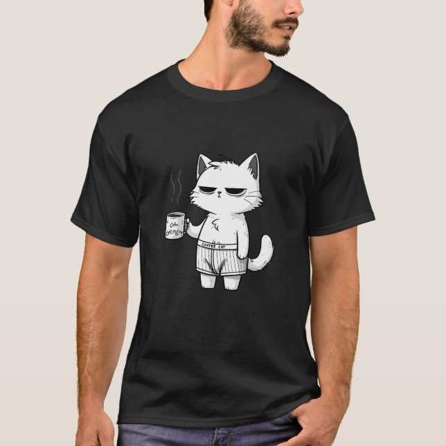 Camiseta Coffee Cat T shirt - Para los amantes del café y d (Anverso)