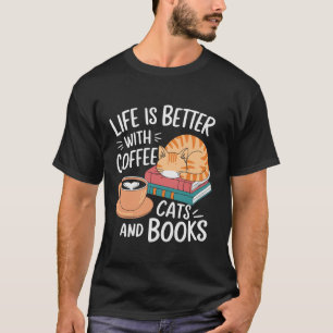 Camiseta Coffee Cats Books Lover Diseño Divertido libro de