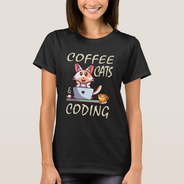Camiseta Coffee Cats y Coding Coder Programador (Anverso)